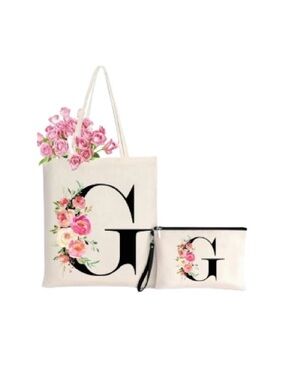 Monogram Canvas Tote & Pouch Set - Initial G